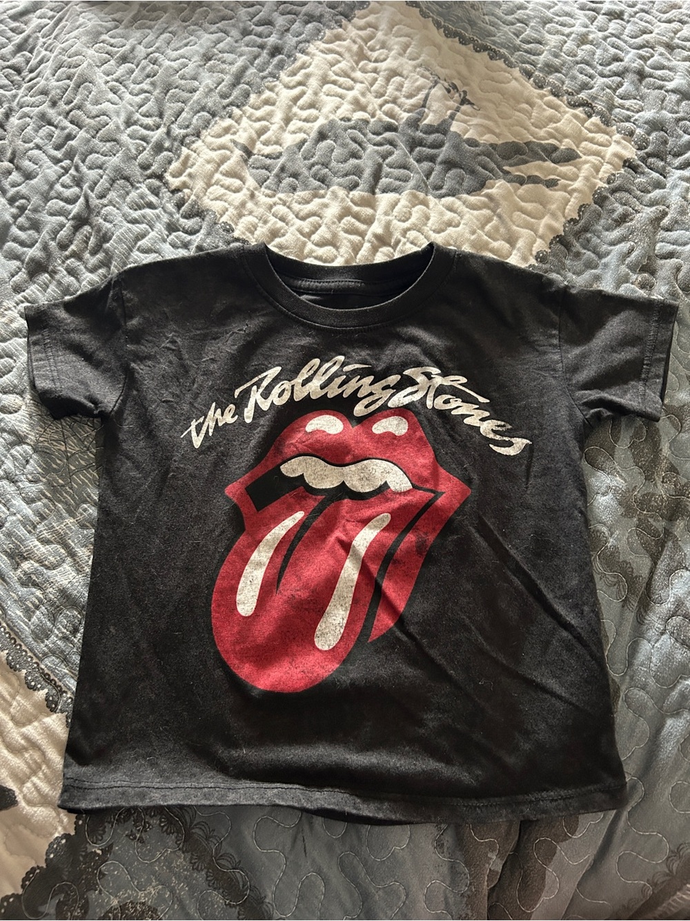 the Rolling Stones Black Kids T-Shirt with Red Tongue Logo